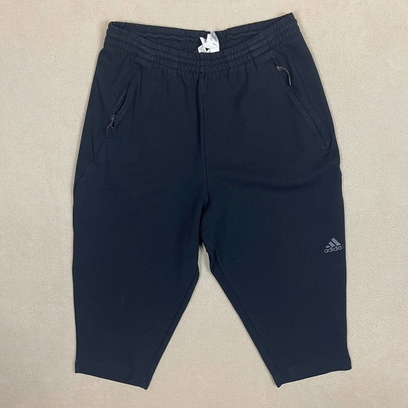 Adidas Cropped Training Jogger Sweatpants Mens M Black Elastic Waist Tapered - Picture 1 of 15